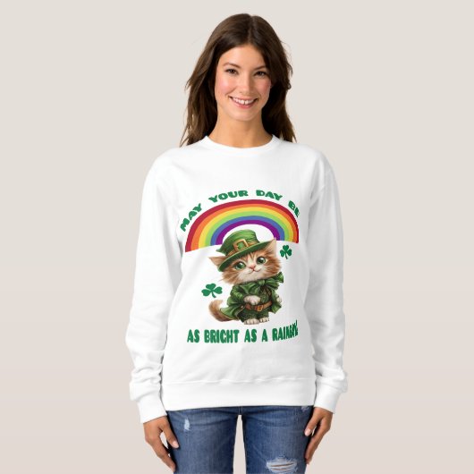 Lucky Leprechaun Cat & Rainbow Sweatshirt (Voorkant volledig)