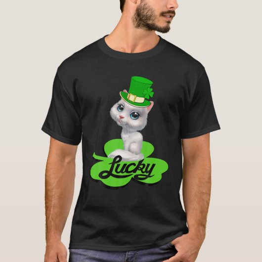 Lucky Leprechaun Cat St Patricks Day Shamrock For T-shirt (Voorkant)