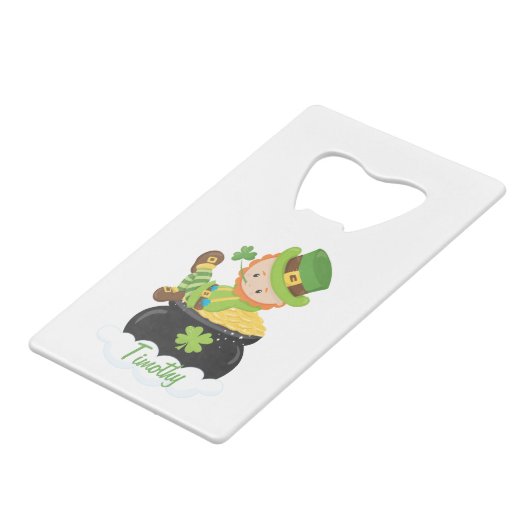 Lucky Leprechaun Creditkaart Flessenopener (Voorkant Gekanteld)