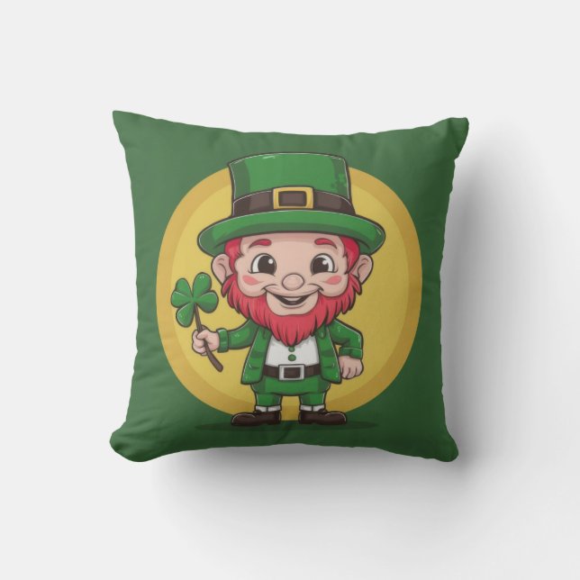 Lucky Leprechaun en klaver Kussen (Voorkant)