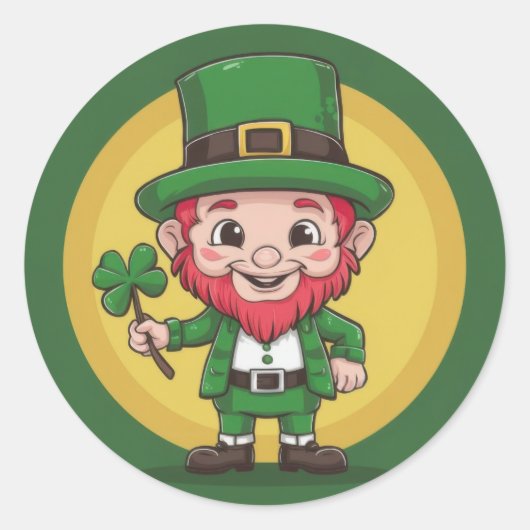 Lucky Leprechaun en Klaver Ronde Sticker Set (Voorkant)