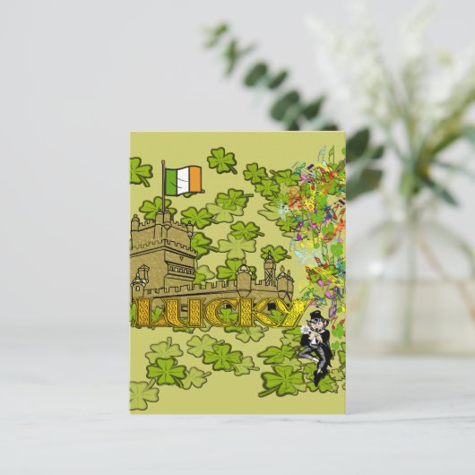 Lucky Leprechaun en Zijn Irish Castle Briefkaart (Staand voorkant)