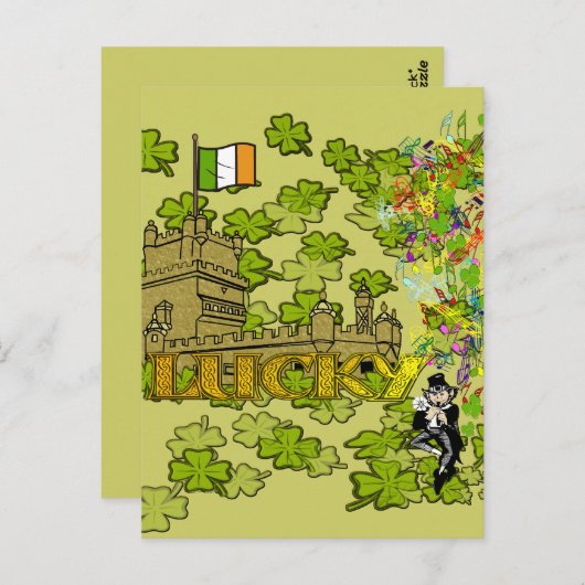 Lucky Leprechaun en Zijn Irish Castle Briefkaart (Voorkant / Achterkant)