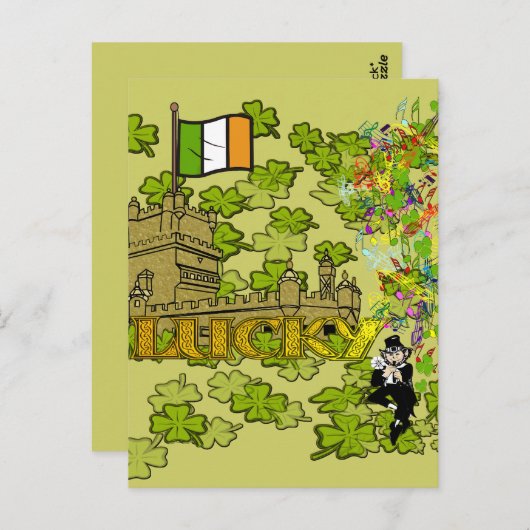 Lucky Leprechaun en Zijn Irish Castle Briefkaart (Voorkant / Achterkant)