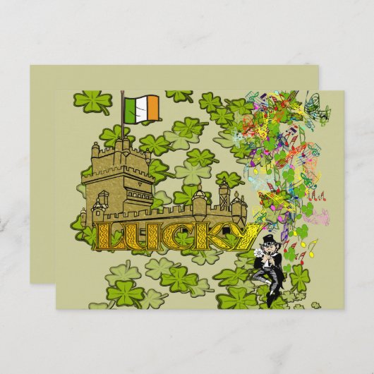Lucky Leprechaun en Zijn Irish Castle Briefkaart (Voorkant / Achterkant)