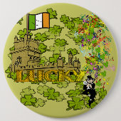Lucky Leprechaun en Zijn Irish Castle Ronde Button 6,0 Cm (Voorkant)