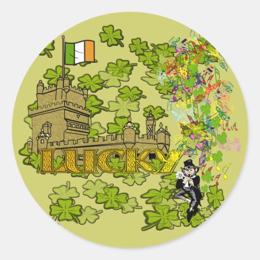 Lucky Leprechaun en Zijn Irish Castle Ronde Sticker (Voorkant)