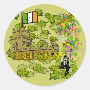 Lucky Leprechaun en Zijn Irish Castle Ronde Sticker