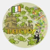 Lucky Leprechaun en Zijn Irish Castle Ronde Sticker (Voorkant)