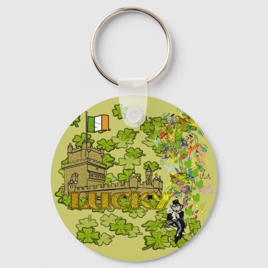 Lucky Leprechaun en Zijn Irish Castle Sleutelhanger (Voorkant)
