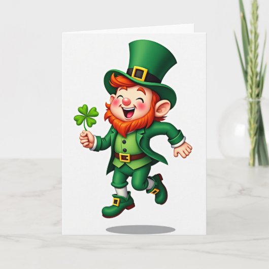 Lucky Leprechaun Four Leaf Clover Card Kaart (Voorkant)
