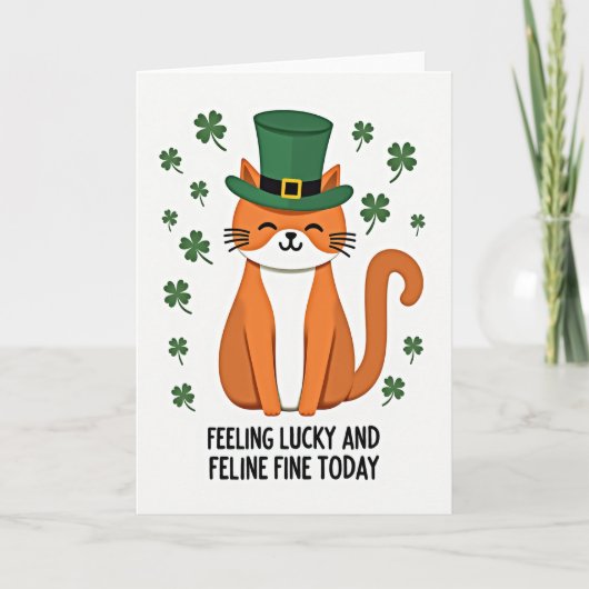 Lucky Leprechaun Kat Kunstkaart Kaart (Voorkant)