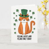 Lucky Leprechaun Kat Kunstkaart Kaart (Gele Bloem)