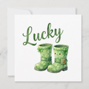 Lucky Leprechaun Laarzen Watercolor Patrick's Day Feestdagenkaart