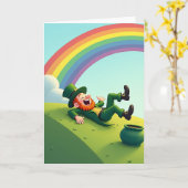 Lucky Leprechaun Lachende Kaart (Gele Bloem)