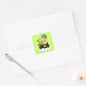 Lucky Leprechaun op een pot goud Vierkante Sticker (Envelop)