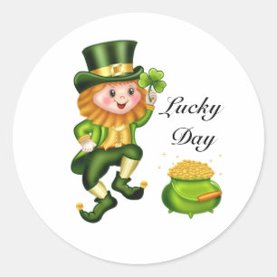 Lucky leprechaun, shamrock & pot of gold ronde sticker
