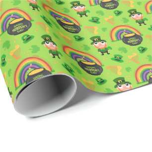 Lucky Leprechaun St. Patrick's Day Cartoon Patroon Cadeaupapier