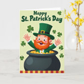 Lucky Leprechaun Wenskaart Kaart (Gele Bloem)