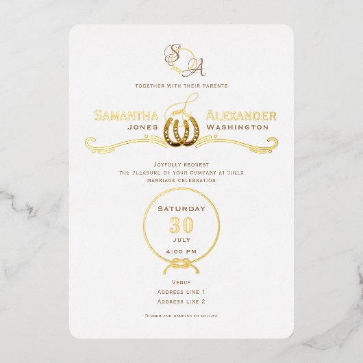 Lucky Liefde Westerne Rustieke Schuur Hoefijzers B Folie Uitnodiging (Voorkant)