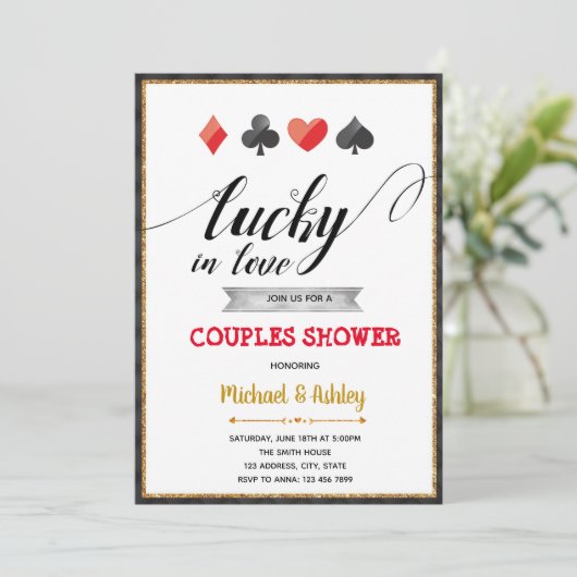 Lucky, liefdesvegas party-uitnodiging kaart (Staand voorkant)