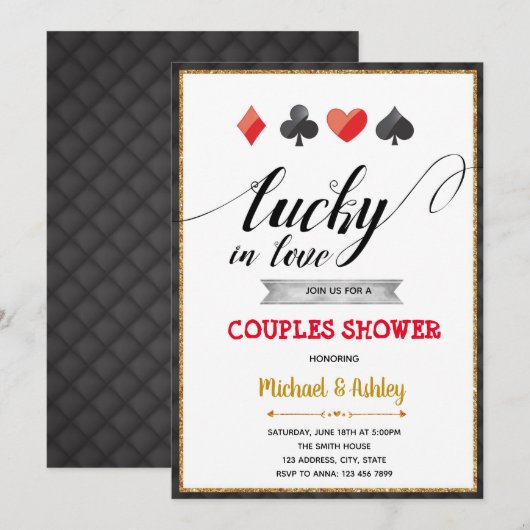 Lucky, liefdesvegas party-uitnodiging kaart (Voorkant / Achterkant)