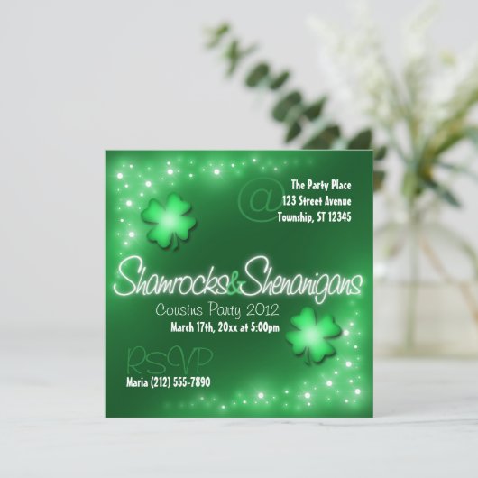 Lucky Lights - Shamrocks & Shenanigans Uitnodiging (Staand voorkant)