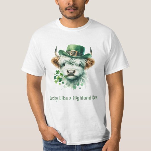 Lucky Like A Highland Koe - St. Patrick's Day Desi T-shirt (Voorkant)