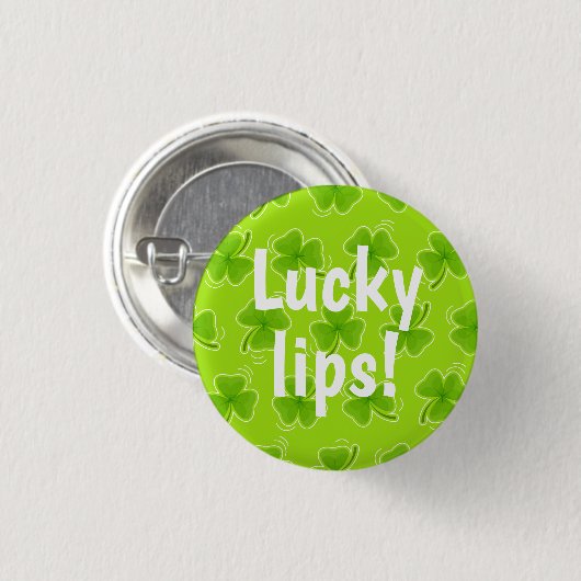 Lucky Lips Green Shamrock Ronde Button 3,2 Cm (Voorkant /achterkant)