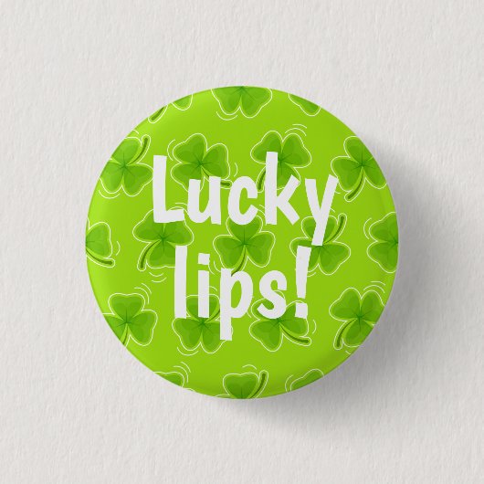 Lucky Lips Green Shamrock Ronde Button 3,2 Cm (Voorkant)