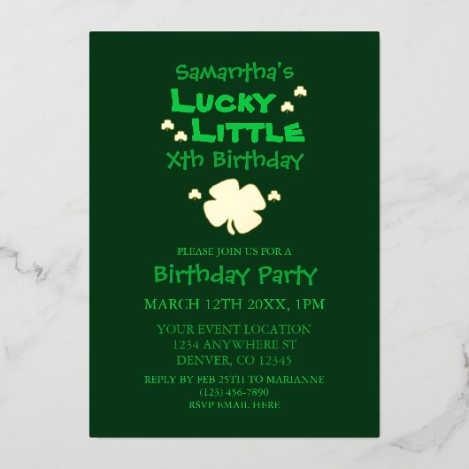 Lucky Little Birthday Folie Uitnodiging (Voorkant)