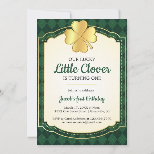 Lucky Little Clover Green 1e verjaardagsfeestje Kaart (Voorkant)