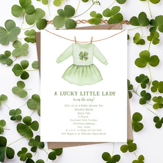 Lucky Little Lady St Patrick's Clover Baby shower Kaart