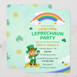 Lucky Little Leprechaun Rainbow Kid Birthday Party Kaart