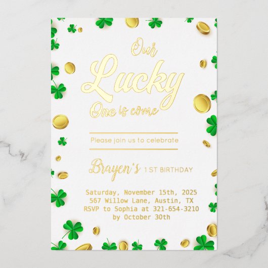 Lucky Little One - St. Patrick's Day Baby shower Folie Uitnodiging (Voorkant)