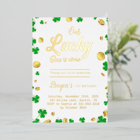 Lucky Little One - St. Patrick's Day Baby shower Folie Uitnodiging (Staand Voorkant)