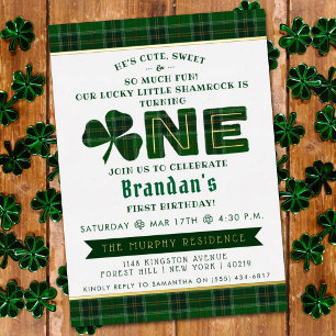 Lucky Little Shamrock 1e verjaardag Echt Folie Uitnodiging