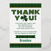 Lucky Little Shamrock 1st Birthday Dank je echt Folie Uitnodiging (Voorkant)