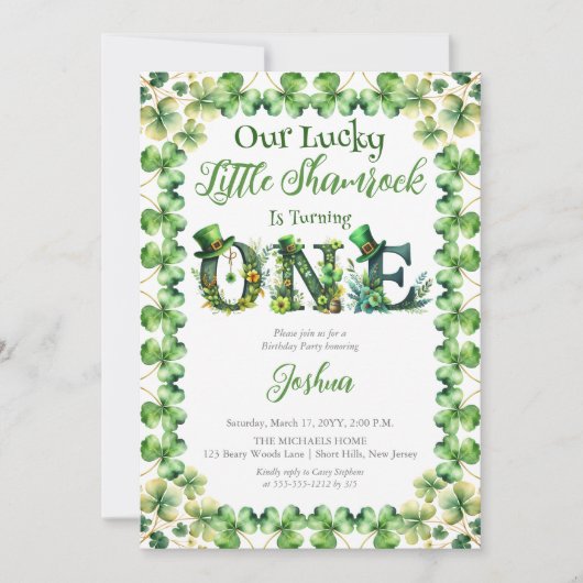 Lucky Little Shamrock 1st Birthday Party Kaart (Voorkant)