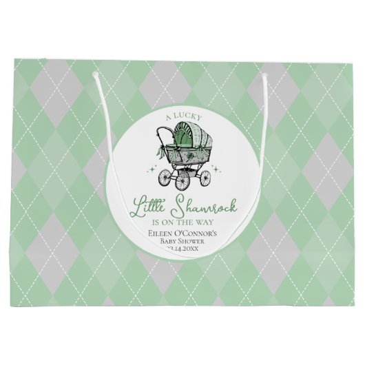 Lucky Little Shamrock Argyle Baby shower Groot Cadeauzakje (Achterkant)