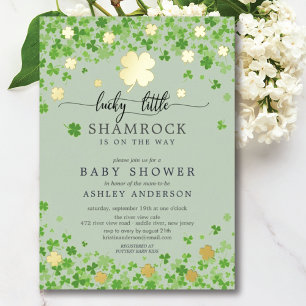 Lucky Little Shamrock Baby shower Folie Invitation Folie Uitnodiging