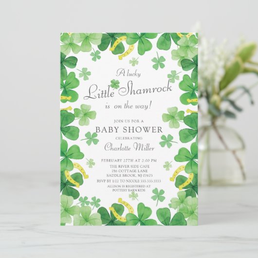 Lucky Little Shamrock Baby shower Invitation Kaart (Staand voorkant)