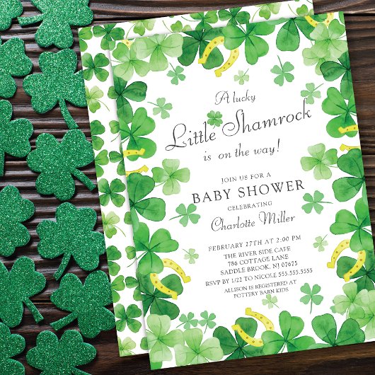 Lucky Little Shamrock Baby shower Invitation Kaart