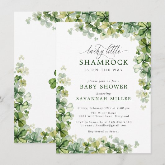 Lucky Little Shamrock Baby shower Spring Clover Kaart (Voorkant / Achterkant)