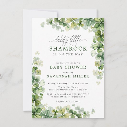 Lucky Little Shamrock Baby shower Spring Clover Kaart (Voorkant)