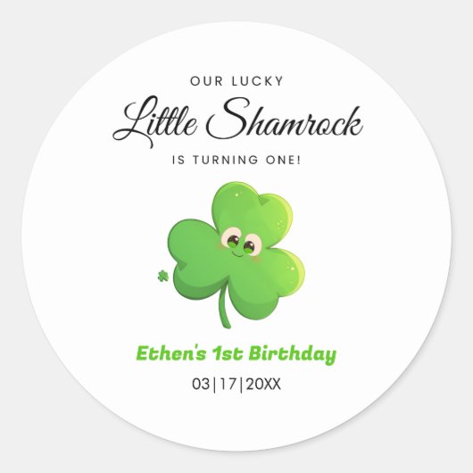 Lucky Little Shamrock Clover 1e verjaardag Ronde Sticker (Voorkant)