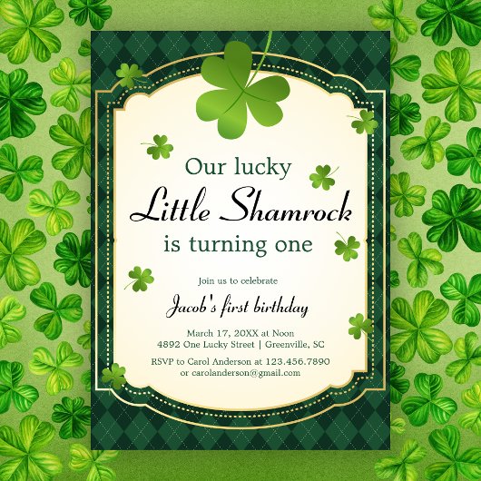 Lucky Little Shamrock Green 1e verjaardagsfeestje Kaart