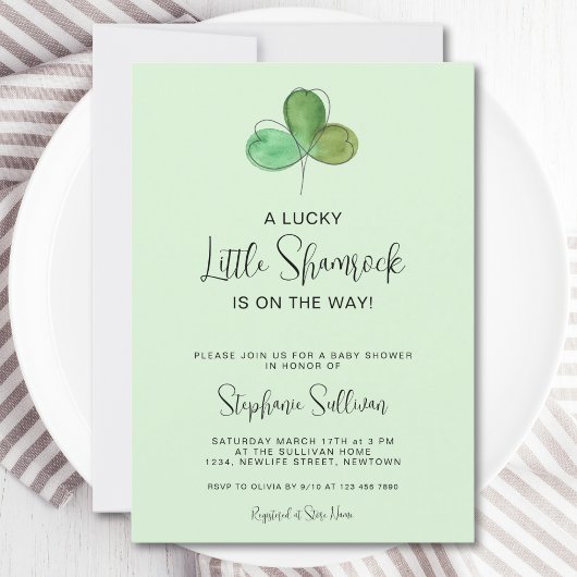 Lucky Little Shamrock Green Baby shower Kaart
