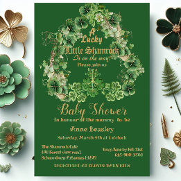 Lucky Little Shamrock Green Gold Leaf Baby shower Kaart