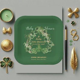 Lucky Little Shamrock Green Gold Leaf Baby shower Papieren Bordje